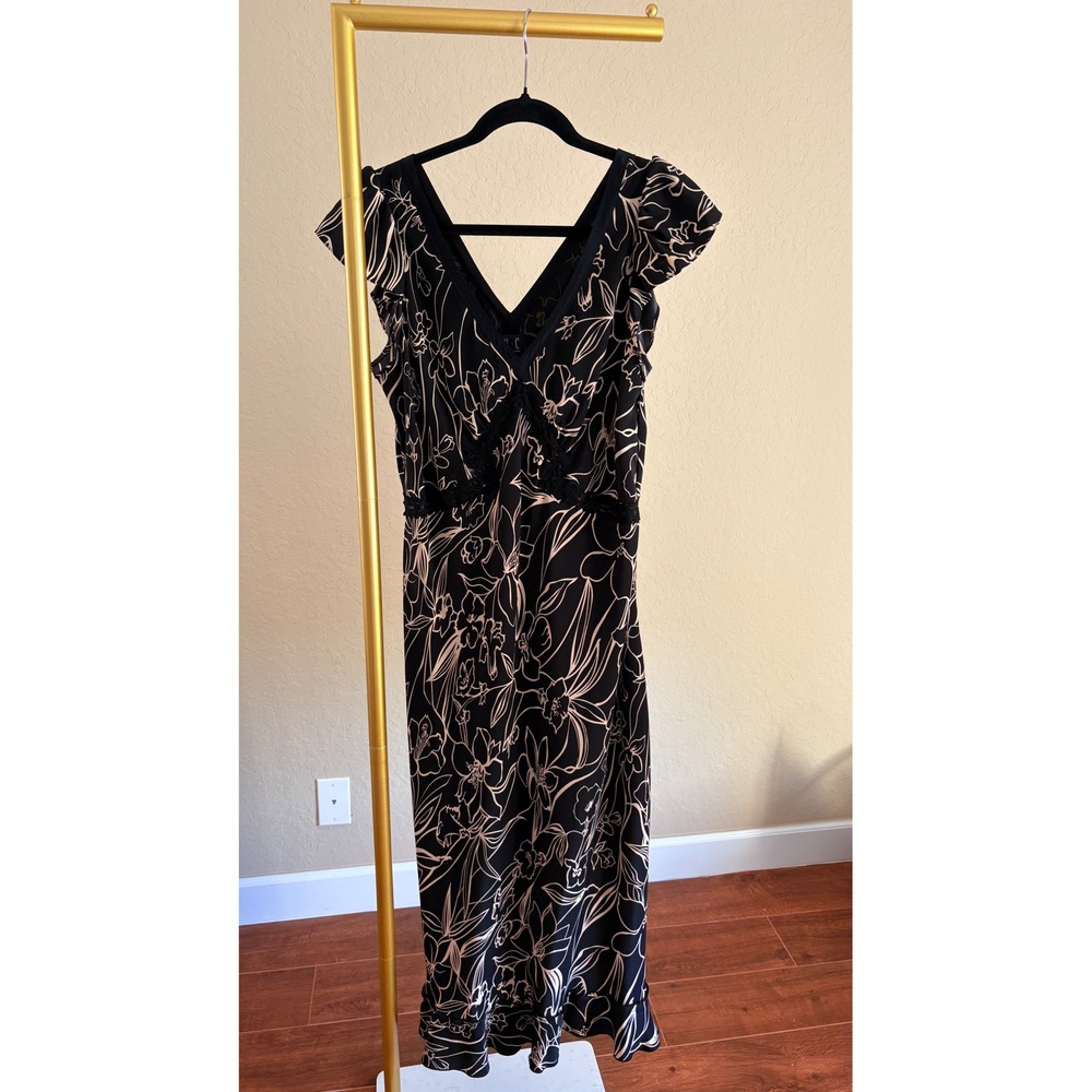 INC Slip Midi Dress Babydoll Silk Lace Trim Whimsigoth Vacation Coquette Size 14